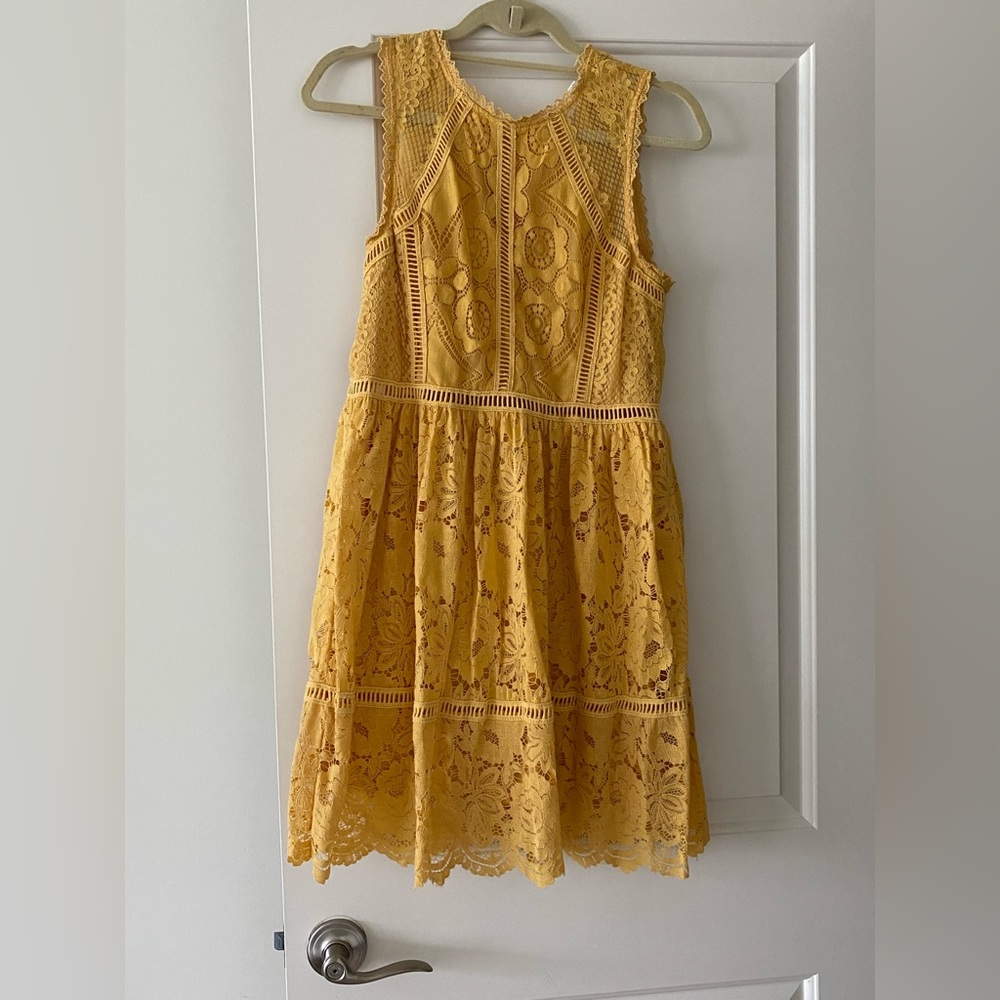 Yellow lace mini skater dress size small